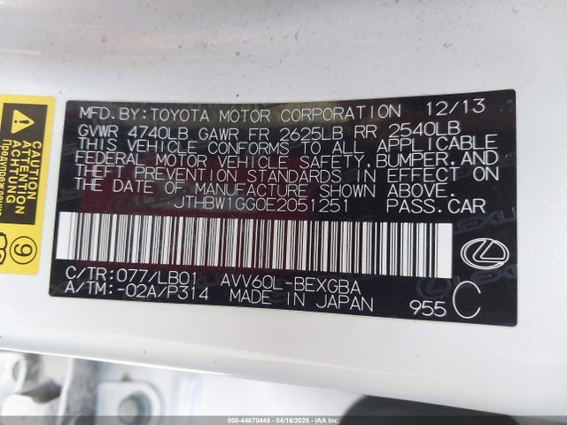 Lexus ES 300H 2014 JTHBW1GG0E2051251 Image 9