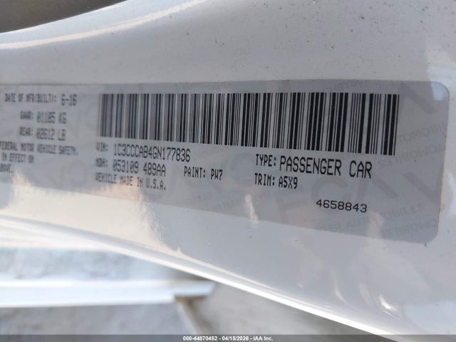 Aukcja sprzedaży 2016 Chrysler 200 Limited, vin: 1C3CCCAB4GN177836, numer aukcji: 44870452