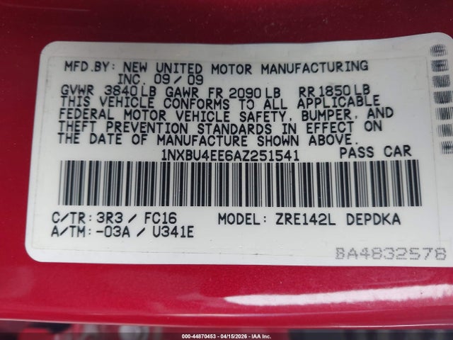 2010 TOYOTA COROLLA 1NXBU4EE6AZ251541 Photo 8
