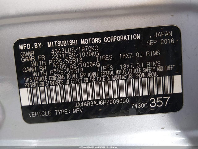 JA4AR3AU6HZ009090 Mitsubishi Outlander Sport 2.0 Le