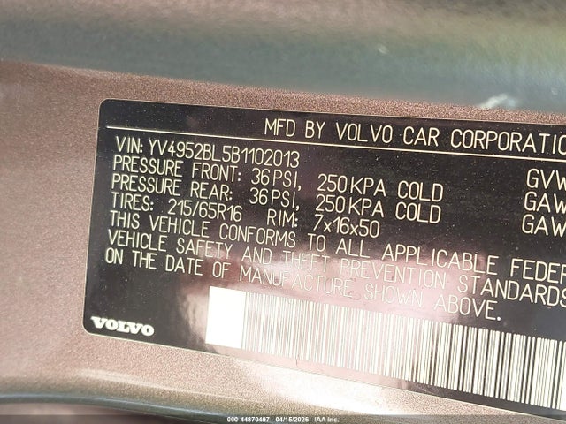 Aukcja sprzedaży 2011 Volvo Xc70 3.2, vin: YV4952BL5B1102013, numer aukcji: 44870497