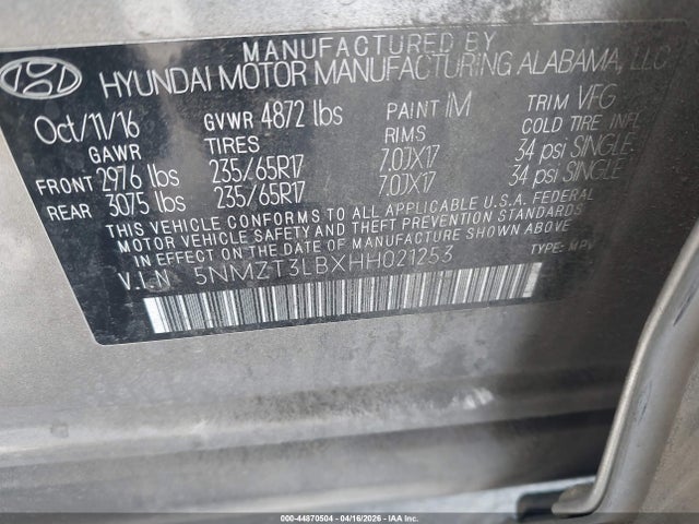 5NMZT3LBXHH021253 Hyundai Santa Fe Sport 2.4l