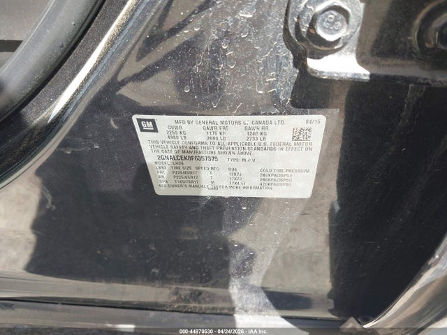 Aukcja sprzedaży 2015 Chevrolet Equinox 2lt, vin: 2GNALCEK8F6357375, numer aukcji: 44870530