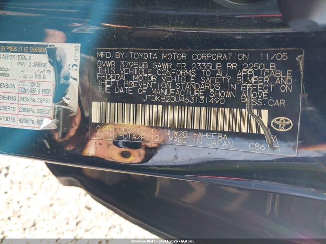 Продажа на аукционе авто 2006 Toyota Prius, vin: JTDKB20U463131490, номер лота: 44870547