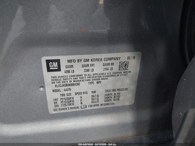 Aukcja sprzedaży 2019 Buick Encore Fwd Preferred, vin: KL4CJASB0KB884392, numer aukcji: 44870559