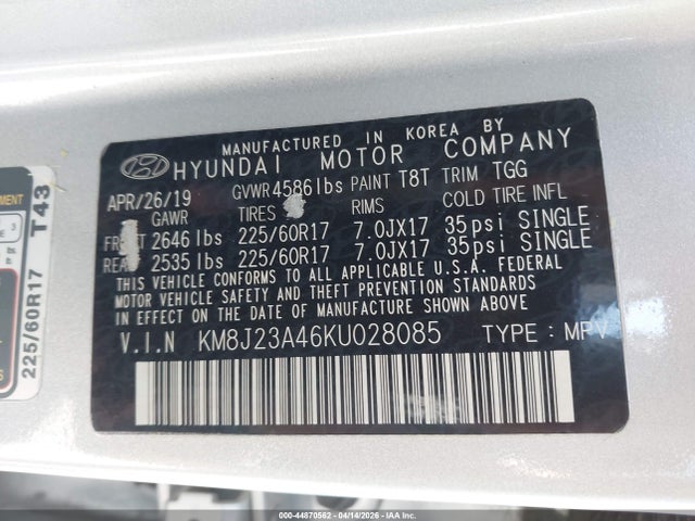 2019 HYUNDAI TUCSON KM8J23A46KU028085 Photo 8