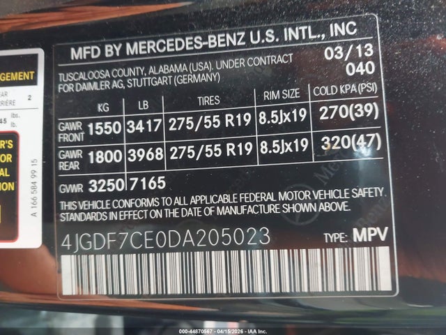 Aukcja sprzedaży 2013 Mercedes-benz Gl 450 4matic, vin: 4JGDF7CE0DA205023, numer aukcji: 44870567
