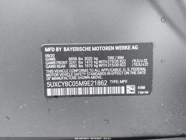 Aukcja sprzedaży 2021 Bmw X6 M50i, vin: 5UXCY8C05M9E21862, numer aukcji: 44870572