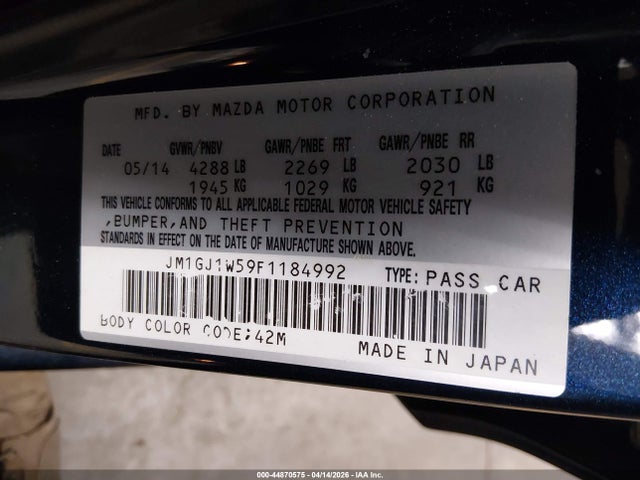 Продаж на аукціоні авто 2015 Mazda Mazda6 I Grand Touring, vin: JM1GJ1W59F1184992, номер лоту: 44870575