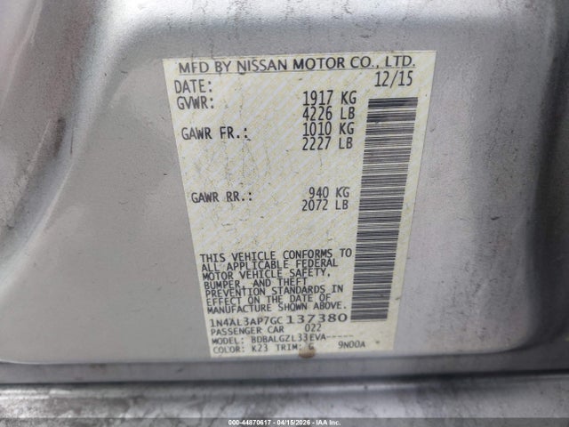 1N4AL3AP7GC137380 Nissan Altima 2.5 S