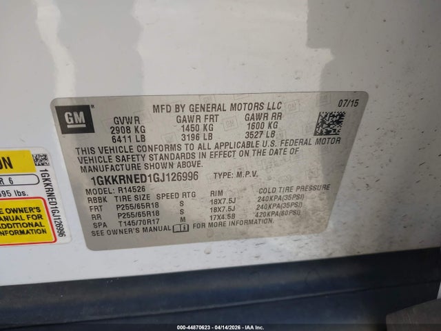 1GKKRNED1GJ126996 GMC Acadia Sle-1