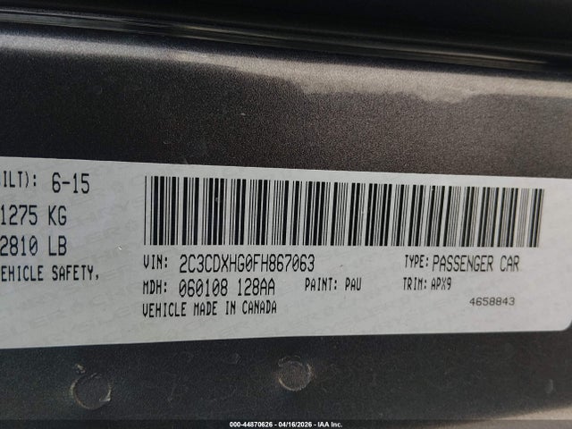 2C3CDXHG0FH867063 Dodge Charger Sxt