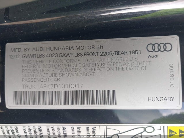Продажа на аукционе авто 2013 Audi Tts 2.0t Premium Plus, vin: TRUK1AFK7D1010017, номер лота: 44870648