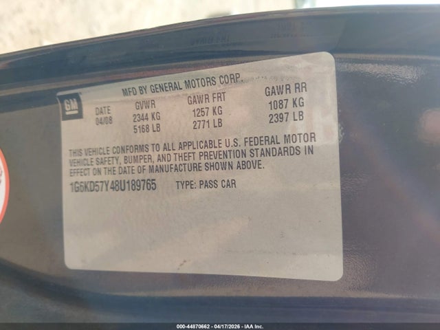 Auction sale of the 2008 Cadillac Dts 1sb, vin: 1G6KD57Y48U189765, lot number: 44870662