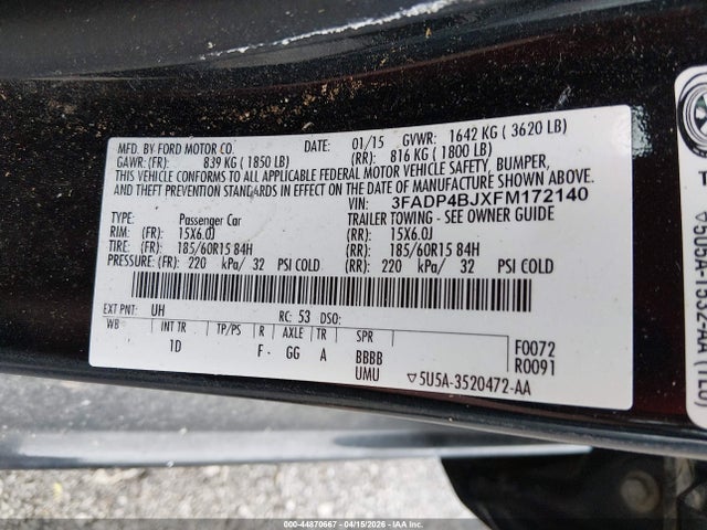 Aukcja sprzedaży 2015 Ford Fiesta Se, vin: 3FADP4BJXFM172140, numer aukcji: 44870667