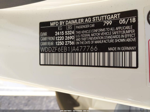 Продаж на аукціоні авто 2018 Mercedes-benz Amg E 43 4matic, vin: WDDZF6EB1JA477766, номер лоту: 44870683