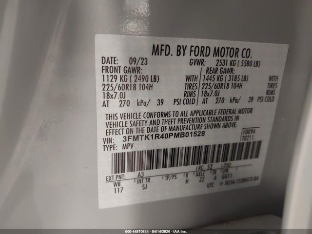 Aukcja sprzedaży 2023 Ford Mustang Mach-e Select, vin: 3FMTK1R40PMB01528, numer aukcji: 44870684