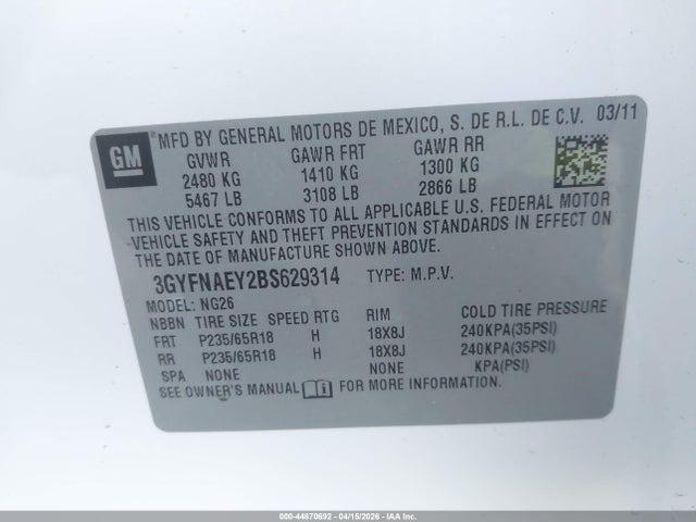 2011 CADILLAC SRX 3GYFNAEY2BS629314 Photo 8