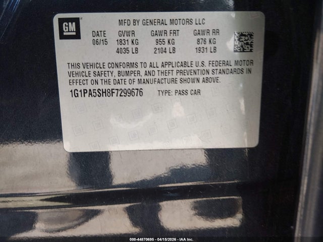Продаж на аукціоні авто 2015 Chevrolet Cruze Ls Auto, vin: 1G1PA5SH8F7299676, номер лоту: 44870695