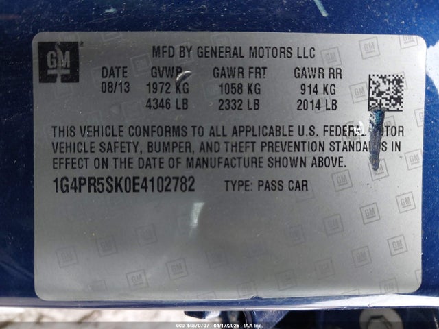 44870707 :رقم المزاد ، 1G4PR5SK0E4102782 vin ، 2014 Buick Verano Convenience Group مزاد بيع