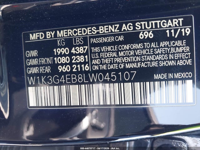 W1K3G4EB8LW045107 Mercedes-Benz A 220