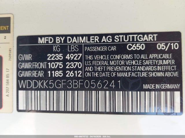 44870722 :رقم المزاد ، WDDKK5GF3BF056241 vin ، 2011 Mercedes-benz E 350 مزاد بيع