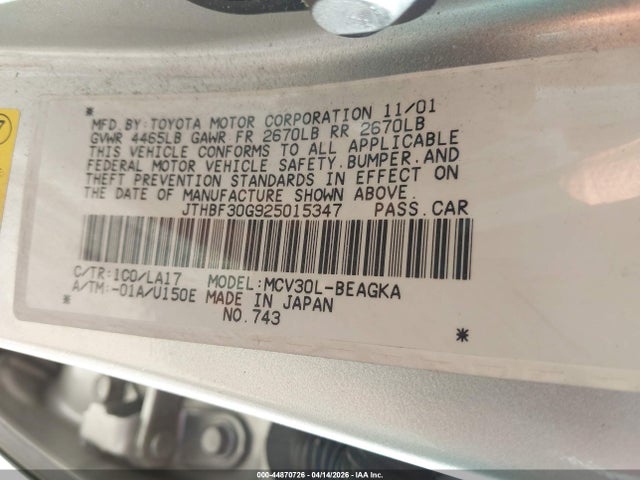 Продаж на аукціоні авто 2002 Lexus Es 300, vin: JTHBF30G925015347, номер лоту: 44870726