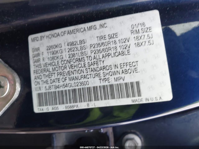 44870727 :رقم المزاد ، 5J8TB4H54GL023600 vin ، 2016 Acura Rdx Technology   Acurawatch Plus Packages/technology Package مزاد بيع