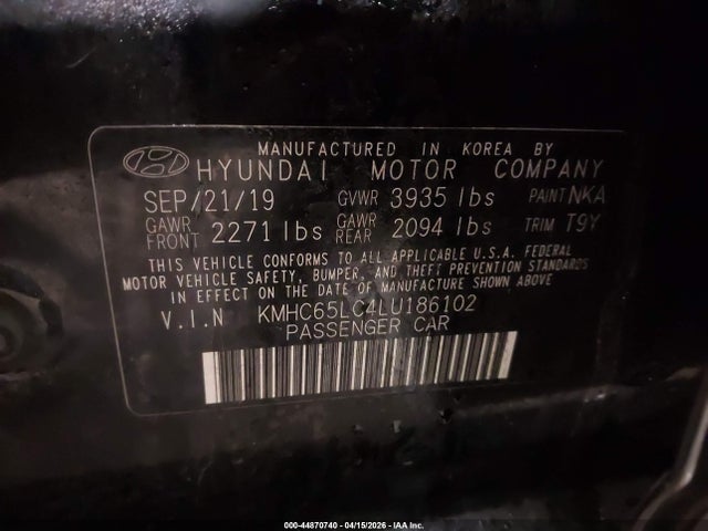 2020 Hyundai Ioniq Hybrid Blue მანქანა იყიდება აუქციონზე, vin: KMHC65LC4LU186102, აუქციონის ნომერი: 44870740