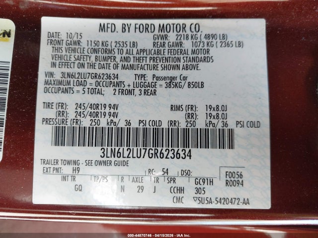 Lincoln MKZ HYBRID 2016 3LN6L2LU7GR623634 Image 9