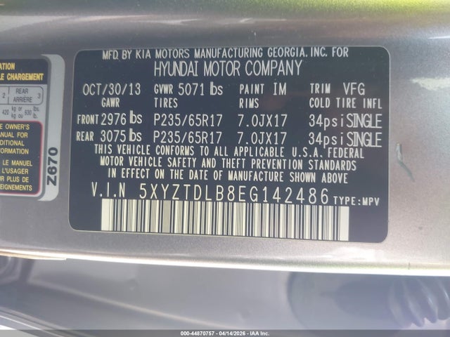 5XYZTDLB8EG142486 Hyundai Santa Fe Sport 2.4l