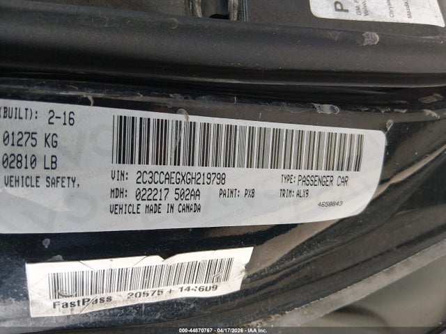 Продажа на аукционе авто 2016 Chrysler 300c, vin: 2C3CCAEGXGH219798, номер лота: 44870767