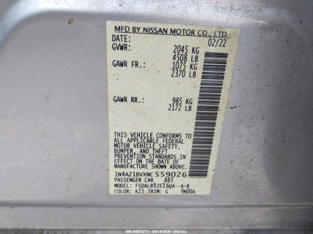 2022 Nissan Leaf S 40 Kwh მანქანა იყიდება აუქციონზე, vin: 1N4AZ1BVXNC559026, აუქციონის ნომერი: 44870773