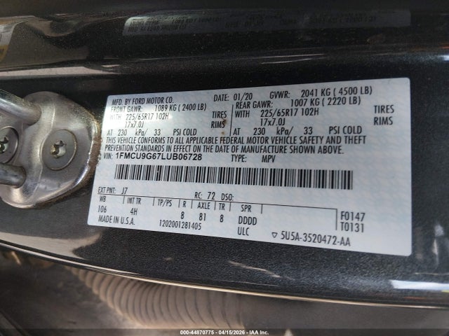 1FMCU9G67LUB06728 Ford ESCAPE SE