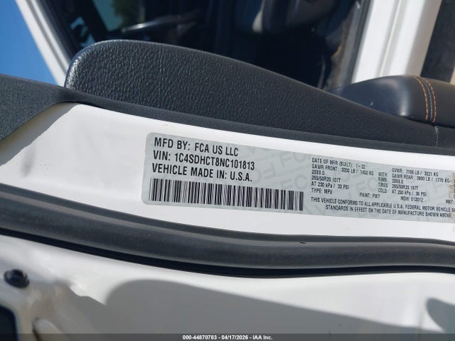Aukcja sprzedaży 2022 Dodge Durango R/t Rwd, vin: 1C4SDHCT8NC101813, numer aukcji: 44870783