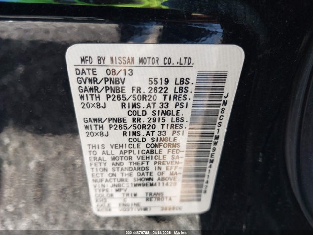 Aukcja sprzedaży 2014 Infiniti Qx70, vin: JN8CS1MW9EM411428, numer aukcji: 44870788