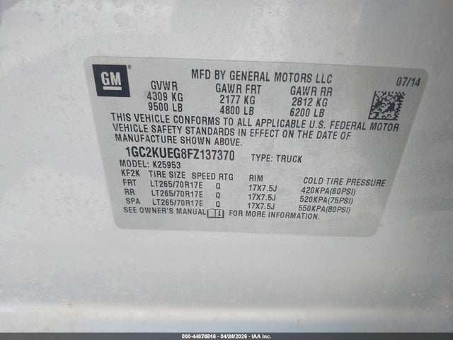 1GC2KUEG8FZ137370 Chevrolet Silverado 2500hd Wt