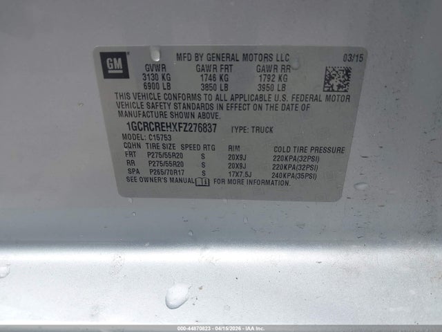 1GCRCREHXFZ276837 Chevrolet Silverado 1500 1lt