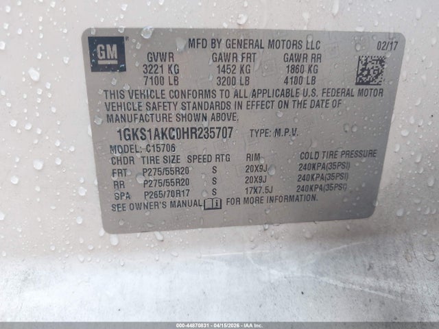 Продажа на аукционе авто 2017 Gmc Yukon Sle, vin: 1GKS1AKC0HR235707, номер лота: 44870831