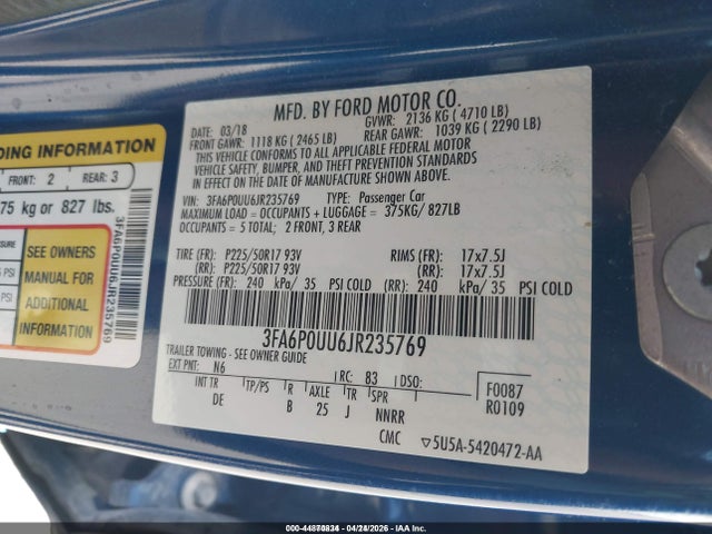 Ford Fusion Hybrid S 2018 3FA6P0UU6JR235769 Image 9