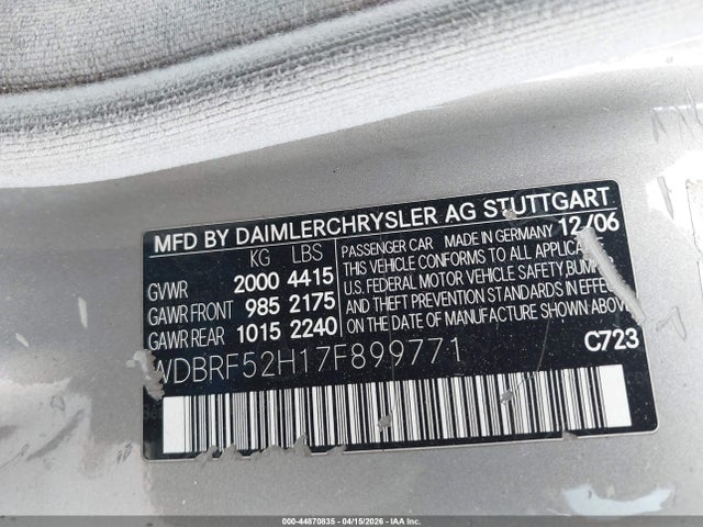 Продаж на аукціоні авто 2007 Mercedes-benz C 230 Sport, vin: WDBRF52H17F899771, номер лоту: 44870835