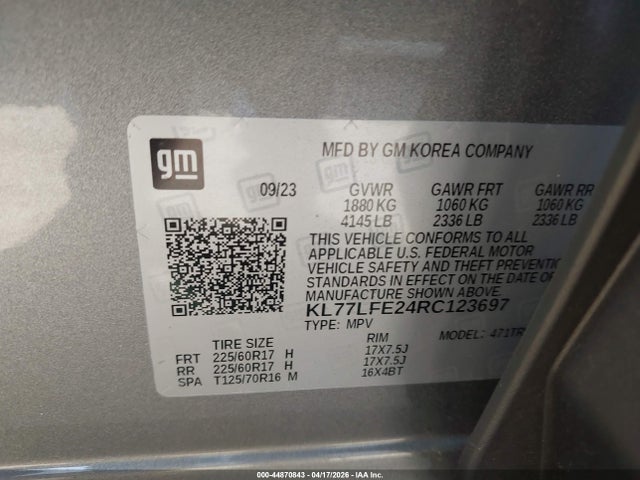 KL77LFE24RC123697 Chevrolet Trax Fwd Sp