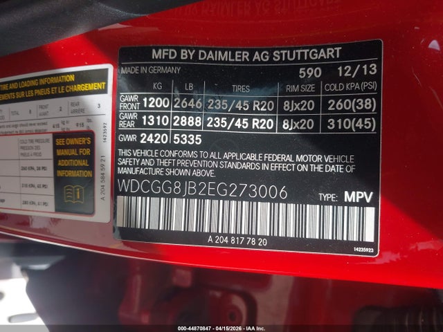 WDCGG8JB2EG273006 Mercedes-Benz Glk 350 4matic