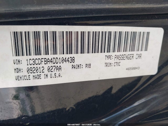 Продажа на аукционе авто 2013 Dodge Dart Rallye, vin: 1C3CDFBA4DD104438, номер лота: 44870887