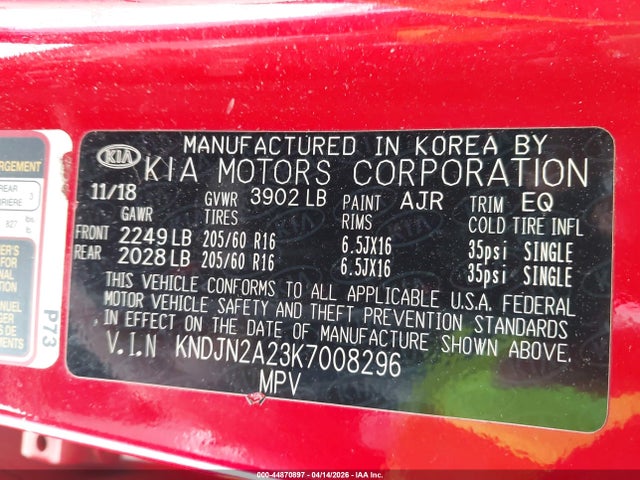 Продажа на аукционе авто 2019 Kia Soul, vin: KNDJN2A23K7008296, номер лота: 44870897