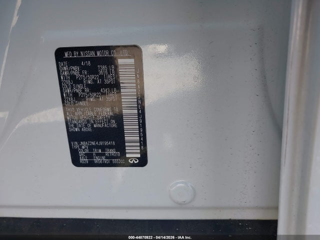 Aukcja sprzedaży 2018 Infiniti Qx80, vin: JN8AZ2NE4J9195418, numer aukcji: 44870922