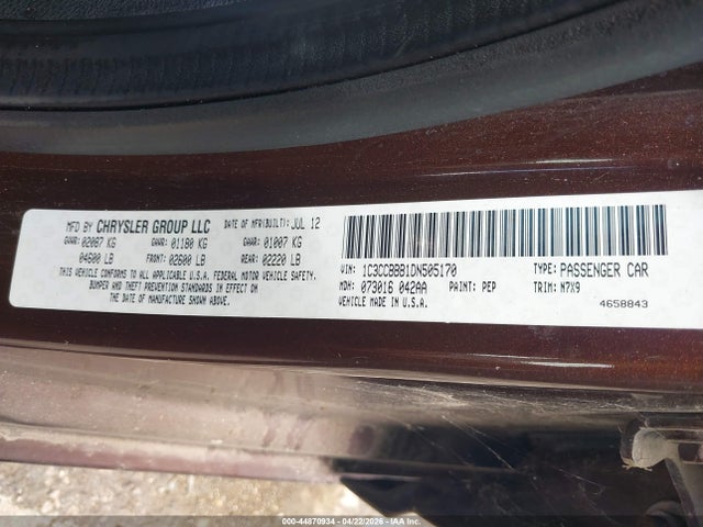 44870934 :رقم المزاد ، 1C3CCBBB1DN505170 vin ، 2013 Chrysler 200 Touring مزاد بيع