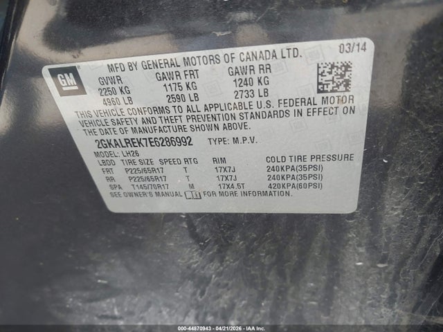 2014 Gmc Terrain Sle-2 მანქანა იყიდება აუქციონზე, vin: 2GKALREK7E6286992, აუქციონის ნომერი: 44870943
