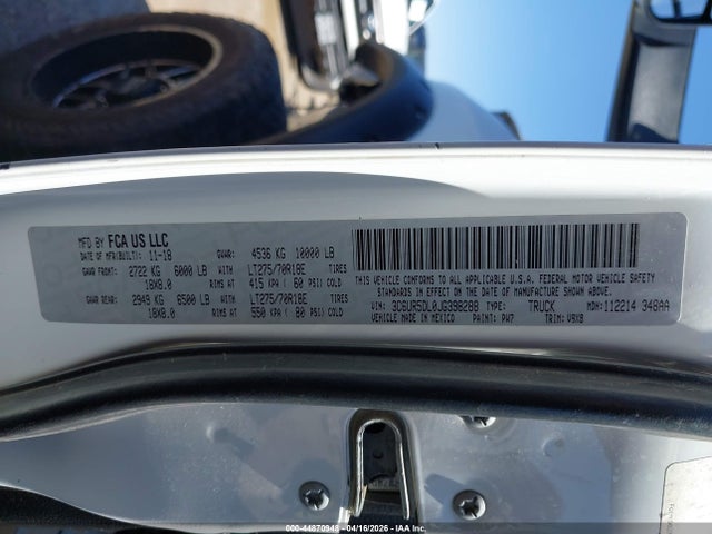 Продаж на аукціоні авто 2018 Ram 2500 Slt  4x4 6'4 Box, vin: 3C6UR5DL0JG398288, номер лоту: 44870948