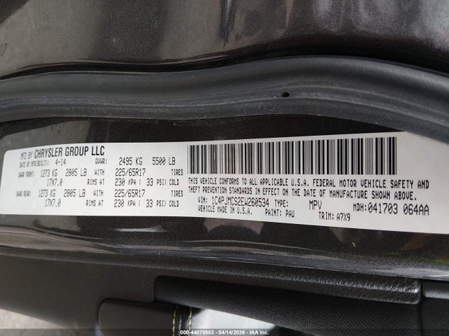 2014 Jeep Cherokee Latitude მანქანა იყიდება აუქციონზე, vin: 1C4PJMCS2EW260534, აუქციონის ნომერი: 44870983